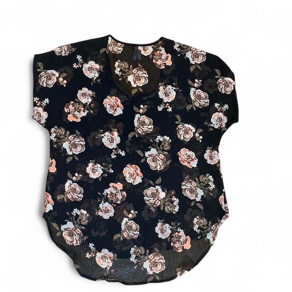 Floral Sheer High-Low Blouse, Live 4 Truth, Women's 1X, Black, Fairy Grunge Boho - Picture 3 of 8